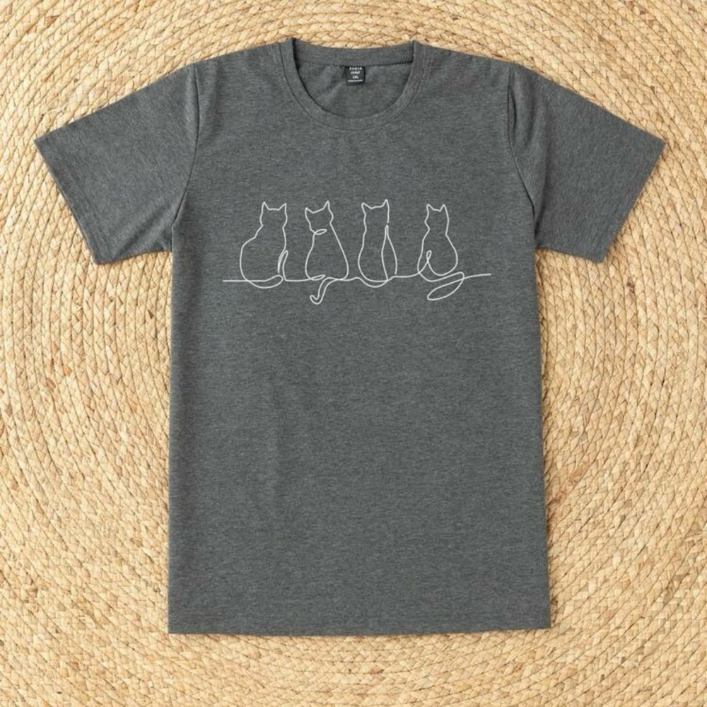2xl SHEIN gray cat design short sleeve tee